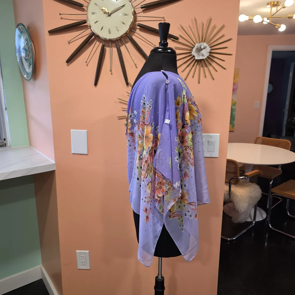 Y2K Vintage Sheer Poncho Fairycore Floral Lavender Wrap Boho Chic Feminine